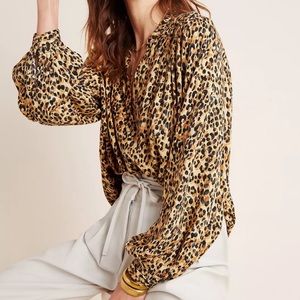 Anthropologie Leopard Print Blouse by Current Air Sz S EUC